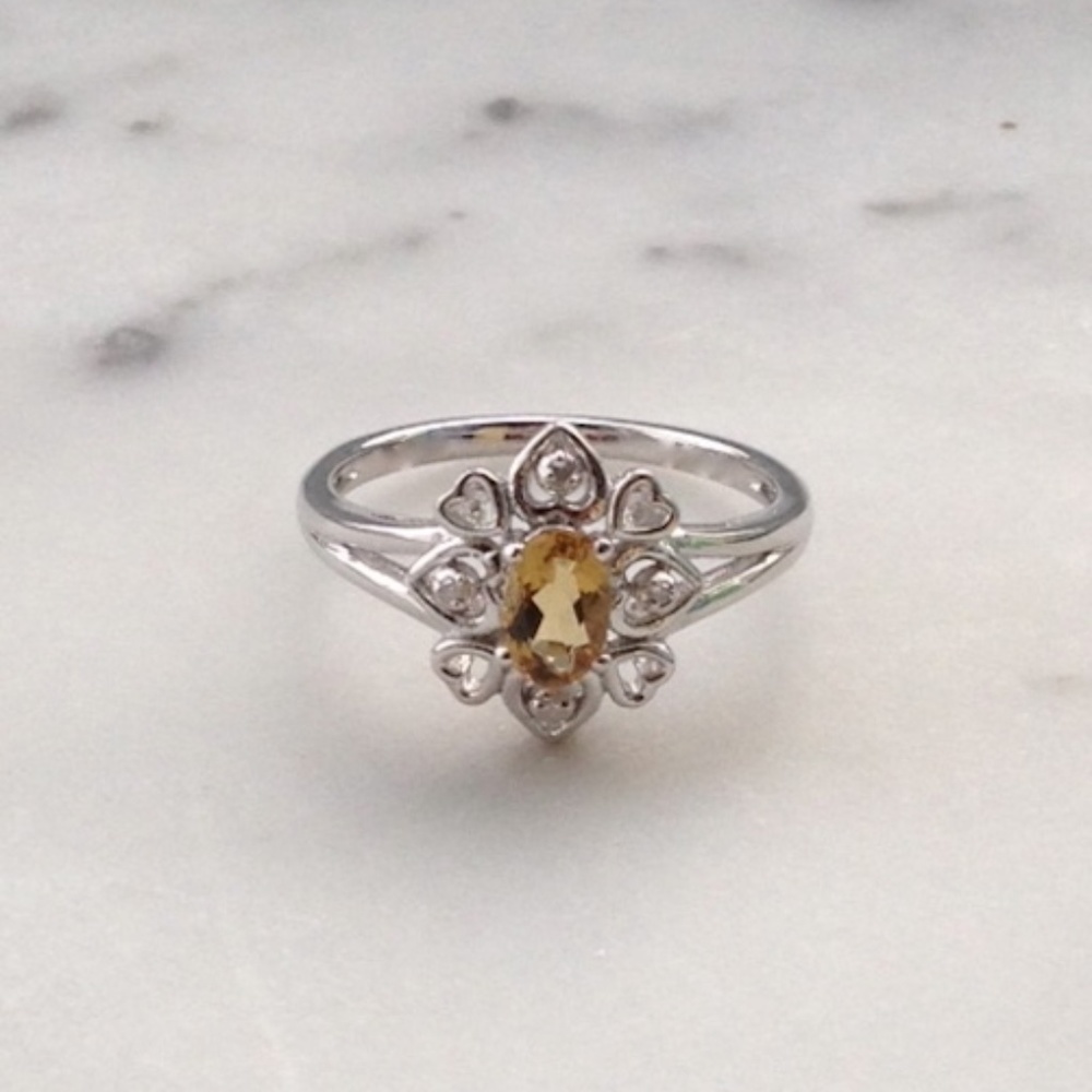 Genuine Diamond Whiskey Quartz Ring
